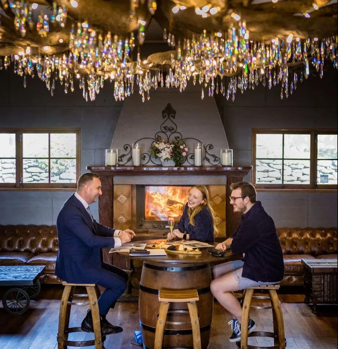 Couple by cozy fireplace